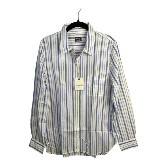 UNTUCKit Women's Pinot Perse Wide Stripe Long Sleeve Button Up Shirt Size 16 NWT - Picture 1 of 8